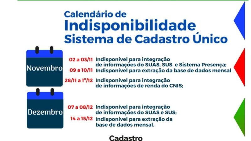 COMUNICADO CADASTRO ÚNICO: INDISPONIBILIDADE NO SISTEMA